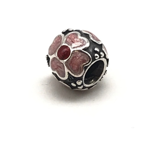 Pandora Pink Enamel Daisy Flower 3 Sided Retired Bead Charm - Picture 2 of 5